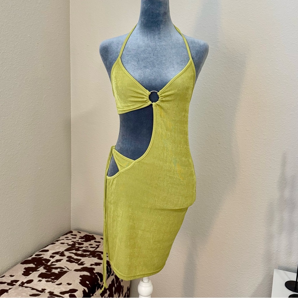 SHEIN Green Halter Cutout Dress
